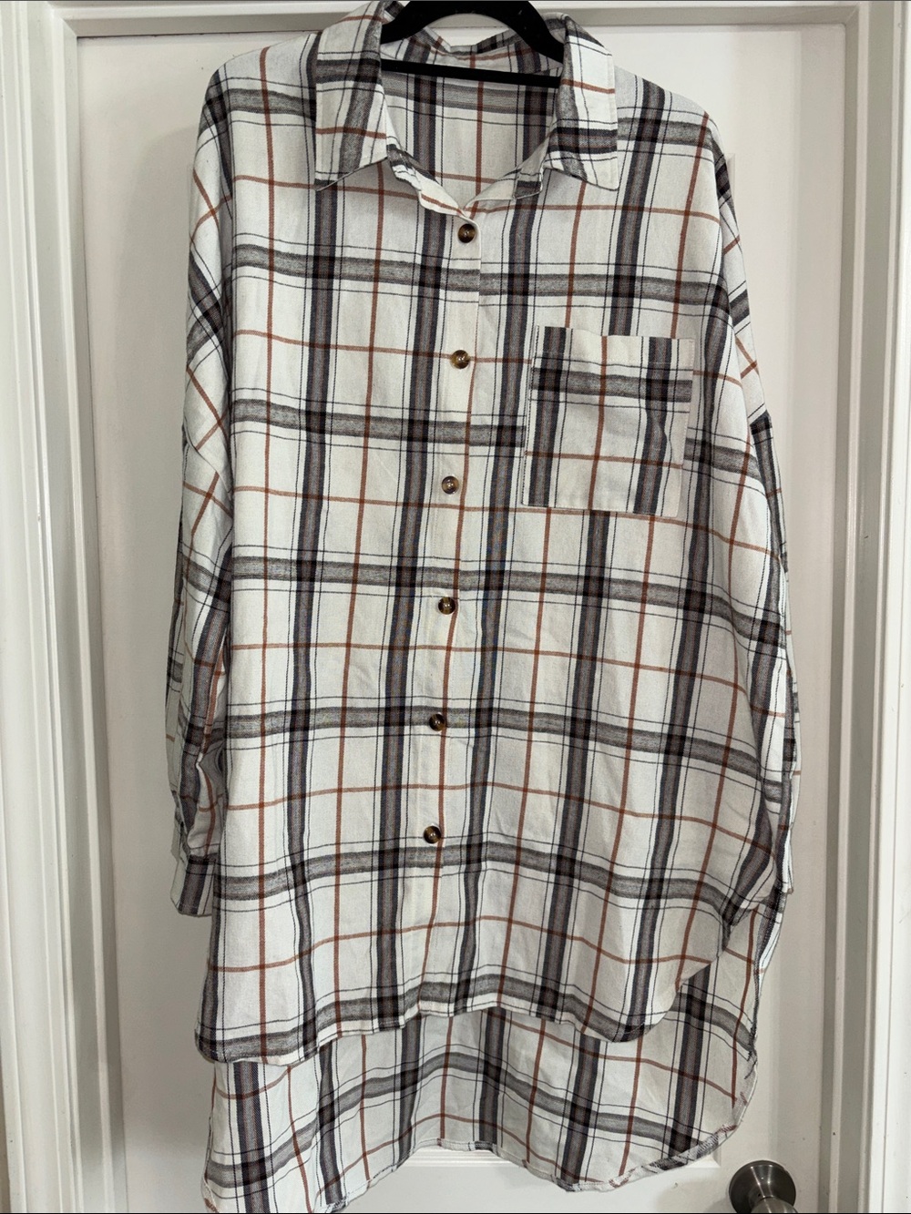 Women’s Plaid High—Low Button-Up Shirt Dress